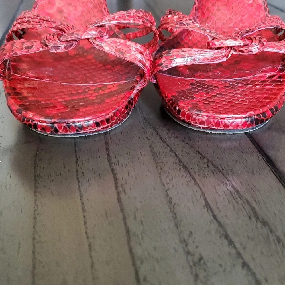 René Caovilla Snakeskin Slingback Heel Sandals, Red, 39EU (9US) - Picture 4 of 15